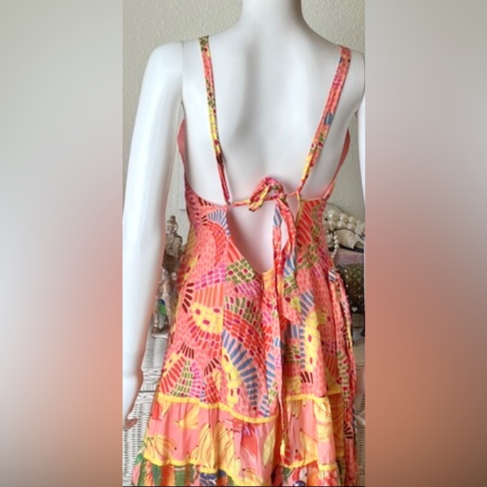 Farm Rio Halter Neck Maxi Dress Cotton Mixed Pink Pastel Print Size S NWT - Picture 8 of 14